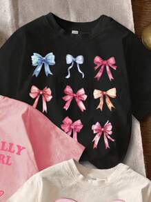 SHEIN Leap Crew Tween 女童休闲简约卡通图案多件装 T 恤，适合夏季 - 彩色 - 查看 4
