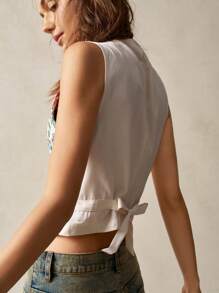 Bohemela 大码休闲提花背心夹克，秋冬复古风 - 杏色 - 查看 5