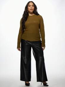 MISSGUIDED PLUS 大码罗纹立领长袖秋冬弹力基本款修身上衣休闲办公室装 - 綠色 - 查看 4