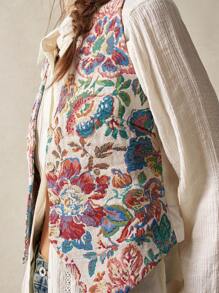 Bohemela 大码休闲提花背心夹克，秋冬复古风 - 杏色 - 查看 2