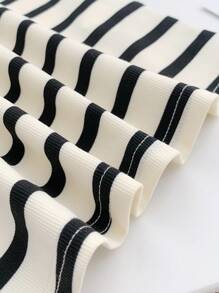 SHEIN Baby Girls Casual Cute Knitted Striped Sleeveless Dress - Black and White - View 6