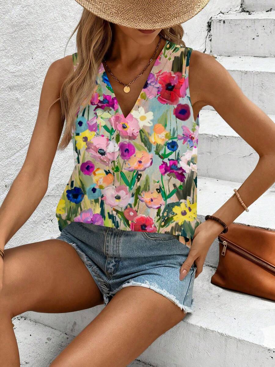 SHEIN LUNE 休闲花卉印花宽松大码衬衫，适合夏季