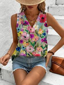 SHEIN LUNE 休闲花卉印花宽松大码衬衫，适合夏季