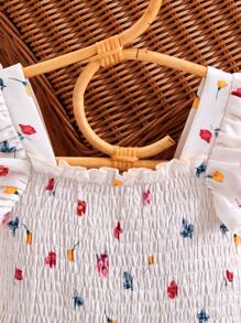 SHEIN 女婴可爱碎花无袖连体衣，夏季