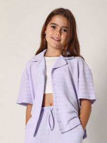 SUMWON Conjunto de dos piezas informal de tela texturizada, compuesto por una camisa cuadrada y pantalones anchos, ropa de playa y resort de verano, vestimenta ligera