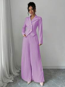 Elenzga Women's Elegant Ruffle Double-Breasted Long Sleeve Business Suit Set