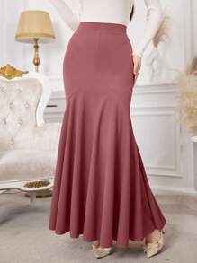 Modelyn 修身高腰鱼尾喇叭女裙 - 粉色 - 查看 6