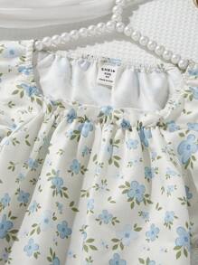 2 件小女孩休闲花卉印花套装，短袖上衣和裤子，舒适家居服套装 - 彩色 - 查看 6
