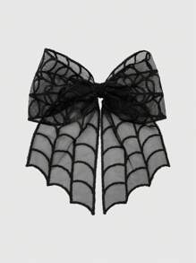 ROMWE 1 kẹp tóc nơ kiểu mạng nhện ren Gothic dành cho nữ, kẹp tóc móng vuốt lễ hội, kẹp tóc Halloween - màu đen - Xem 1