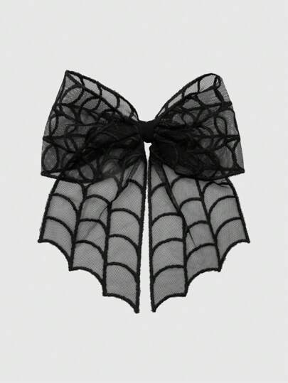 ROMWE 1pc Gothic Lace Spider Web Bow Style Hair Clip Accessory For Women, Carnival Claw Clips Hair Claws Hair Barrettes, Halloween