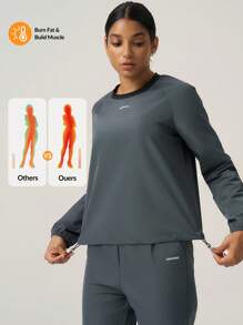 Easithlete 女士纯色拼布圆领长袖休闲宽松运动衫