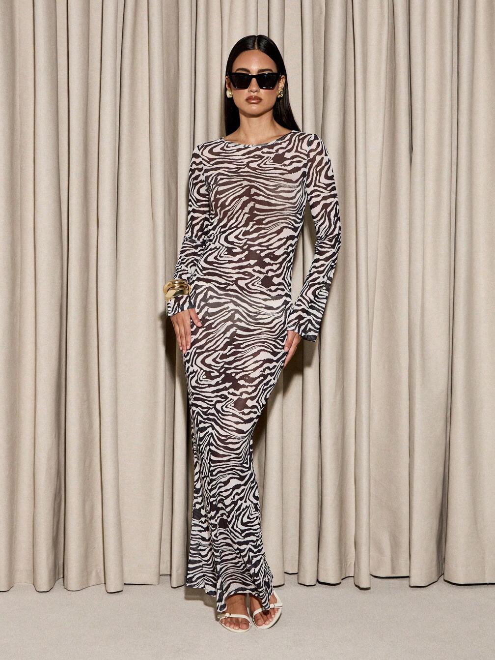 zebra maxi dress long sleeve Vila zebra print long sleeve maxi dress in black and white