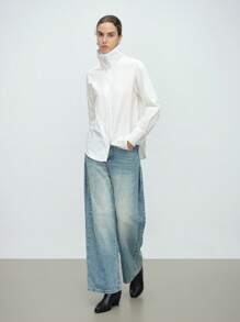 Aalyst Women's Fashion Casual Commute Elegant Long Sleeve Lapel Open Front Solid Color 100% Cotton Shirt - White - View 8