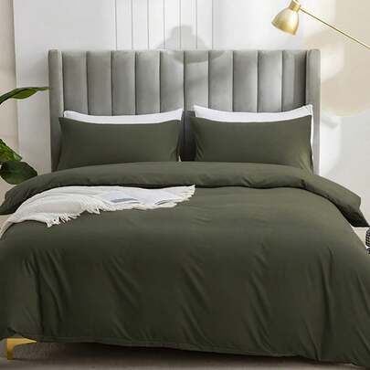 2/3件套床上用品，纯色床品，温馨房间装饰，柔软抗起球，透气防尘被套套装，1件被套+1/2件枕套，适用于单人床、双人床、大号床、特大号床、加州特大号床，适用于卧室、客房、宿舍，四季皆宜，可机洗，适合返校季、秋季装饰、房间装饰