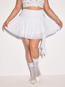 SHEIN ICON Plus Size 3D Floral Ruffles Decorated A-Line Mesh Skirt