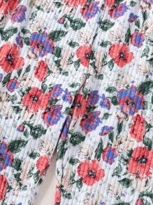 SHEIN Tween Girls Casual Ditsy Floral Digital Print & Solid Ribbed Wide Leg Pants, Multi-Pack - Multicolor - View 5