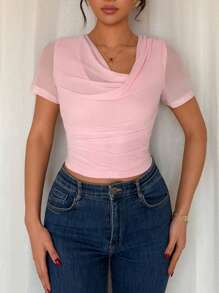 Chiquease French Elegant Fashion Elegant Slim Waist Short Sleeve - Pink - View 6