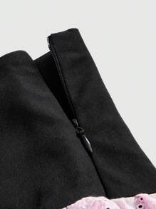 ROMWE Kawaii Chân váy chữ A xếp ly dây nơ dễ thương cho nữ, giản dị và dễ thương - màu đen - Xem 3