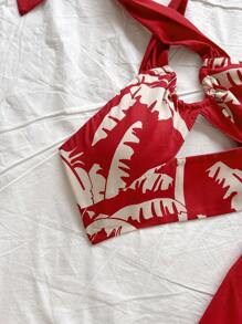 SHEIN WYWH 2pcs/Set Vacation Coconut Tree Silhouette Strap Tank Top And Tassel Mini Skirt