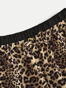 SHEIN Leap Crew Tween Girl's Contrast Black Waistband Leopard Print Fashion Woven Wide Leg Pants - Brown - View 4