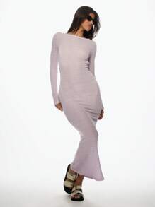 MISSGUIDED Crochet Knit Beach Cover Up Maxi Dress Long Sleeve Swimsuit Coverup Resort Wear Pool Holiday Vacation Beachwear Summer Spring Resort Loungewear - Purple - View 1