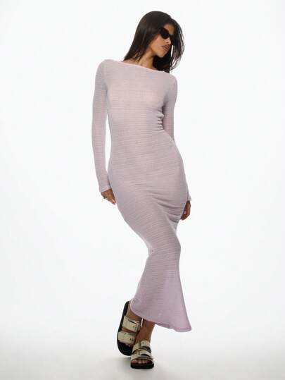 MISSGUIDED Crochet Knit Beach Cover Up Maxi Dress Long Sleeve Swimsuit Coverup Resort Wear Pool Holiday Vacation Beachwear Summer Spring Resort Loungewear