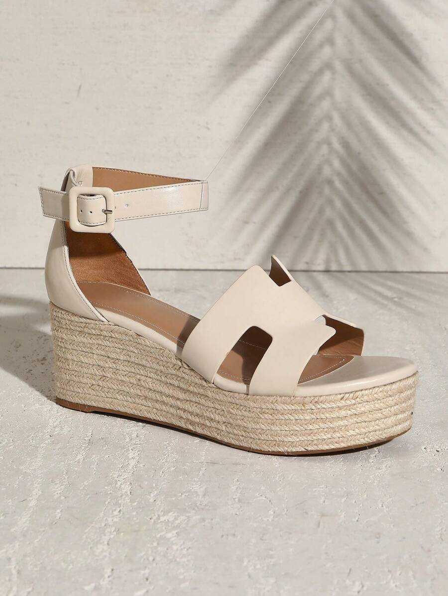 SHUZIA Sandalias de cuña tejidas con tira de tobillo, suela gruesa y tacón alto para mujer minimalista