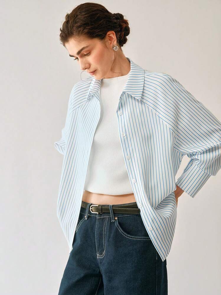 Uhlyne Uhlyne Women's Backless Striped Casual Shirt Fall Cloth For Women - Blue and White - View 6