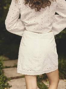 Aralina Boho Summer Eyelet Lace High Waist Vacation Mini Skirt - White - View 2