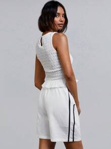 Athîral Women Linen Look Casual Side Stripe Sporty Shorts, Everyday Wear,Back To School Girls Outfits,Cute Tops School,White Top