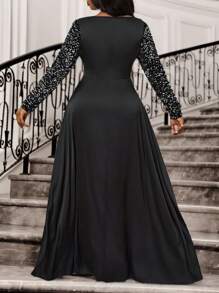 SHEIN Lady Spring And Summer Valentine's Day Formal Dresses For Women Prom Dress Business Casual Woman Wedding Guest Dress Women Black Sequin Patchwork Women Long Black Dresses
