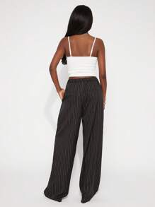 NYA SZN Quần dài ống rộng kẻ sọc mùa xuân, thích hợp cho lễ hội, hè, công sở, tiệc brunch, đi làm, dự tiệc cưới, sự kiện đặc biệt, lễ hội hóa trang dành cho nữ. - màu đen - Xem 3