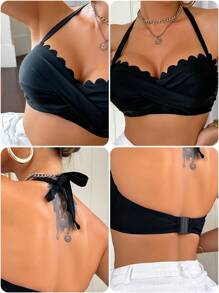 Swim DD+ Women's Minimalist & Fashionable Casual Everyday Halter Bikini Swimwear Top, Summer Beach Vacation - Black - View 8