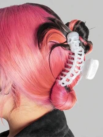 Goth 1pc Gothic Style White Skeleton Head Decorative Hairclip For Women, Festival, Carnival Hair Claws Claw Clips Hair Clips Hair Jaw Clip Hair Clamps Hair Clutch Hair Catcher Clip