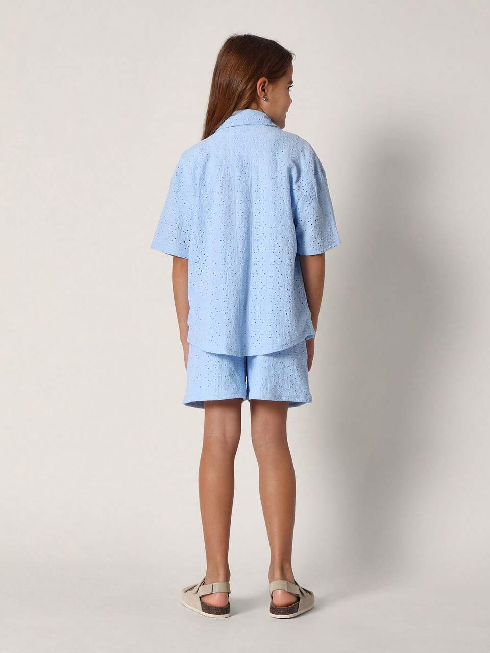 Broderie Anglaise Camisa Boxy Shorts Coordenadas