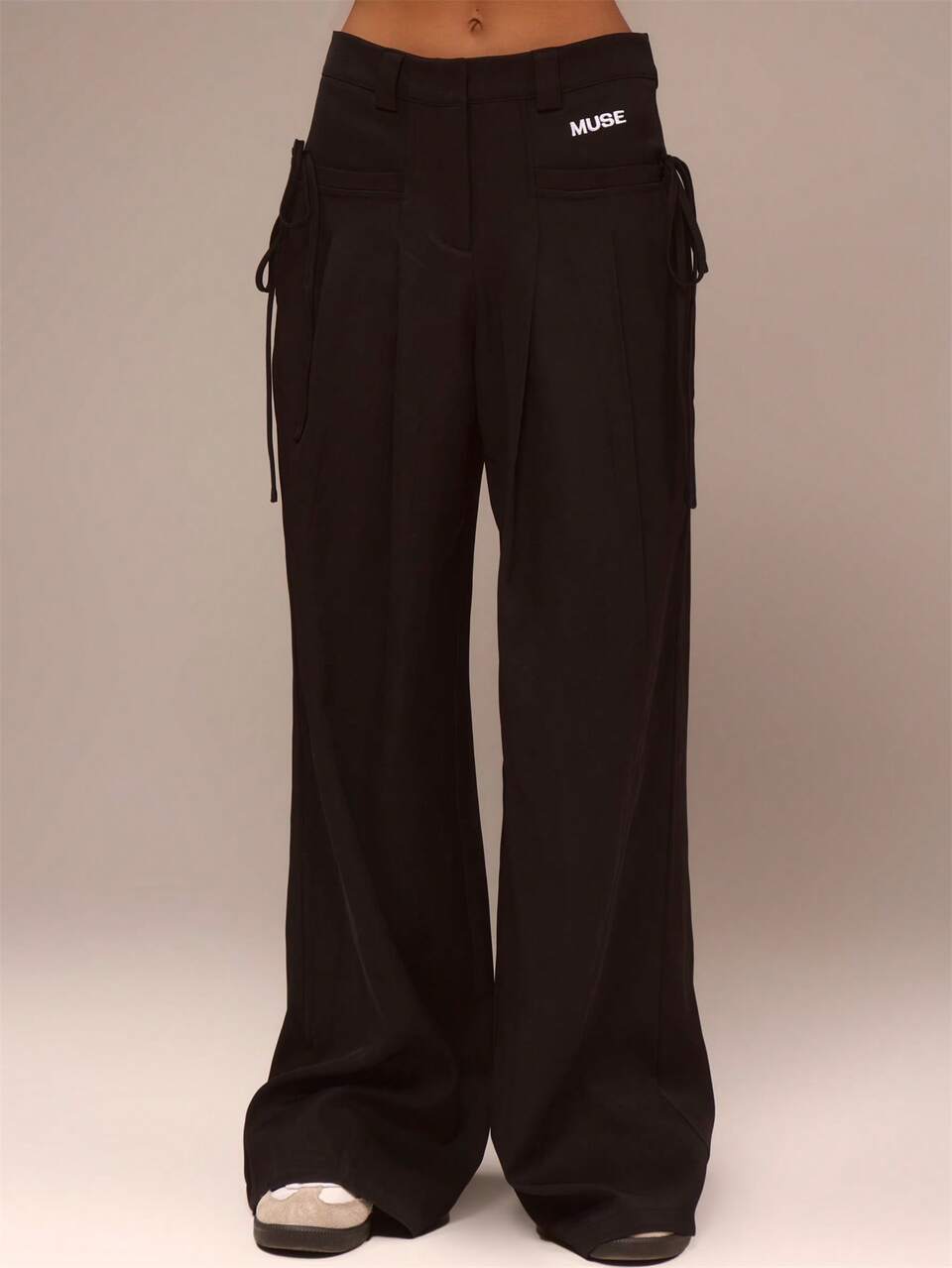Pantalon ample à poches avec nœud, élégant, d'été, sexy, chic, décontracté