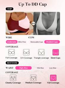 Swim DD+ Women's Color Block Cross Front Bikini Set, For Vacation, For Summer Beach - Multicolor - View 3