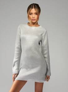 MISSGUIDED Foil Metallic Knit Mini Dress Sweater Holiday Party Clubwear Evening Special Occasion Shimmer Winter Festive Long Sleeve Bodycon Dress