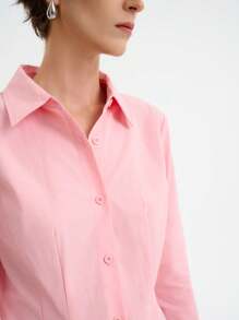 Aalyst Women's Long Sleeve Plain Cotton Shirt With Lapel & Ruffle Design, Slim Waist, Autumn/Winter