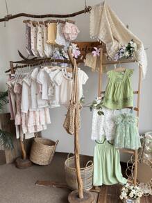 Vintaside Kids Young Girl Floral Embroidered Sleeveless Casual Dress With Peter Pan Collar - Olive Green - View 11