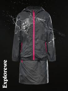 SHEIN 2pcs/Set Teenage Girl Letter Print Hooded Jacket And Mini Skirt