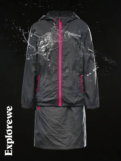 SHEIN 2pcs/Set Teenage Girl Letter Print Hooded Jacket And Mini Skirt