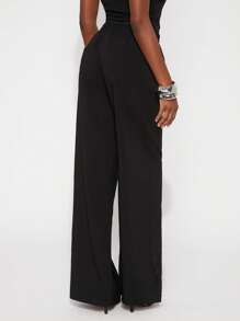 NYA SZN 裤子春季松紧腰阔腿裤节日夏季商务休闲早午餐可爱办公室西服婚礼宾客特殊场合女士服装 - 黑色 - 查看 2