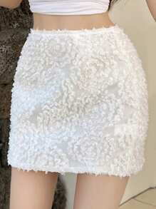DAZY Women Summer New Vintage Textured Straight Mini Skirt