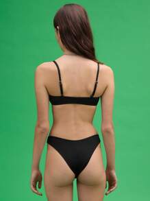 COUREZ Conjunto de bikini negro de cuello de barco, estilo vintage Y2K de verano - Negro - Ver 3