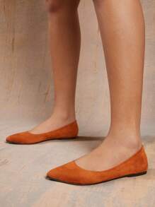 SHUZIA Stylish Sleek Design Brown Faux Suede Flat Ballet Heel Non Slip Point Toe Shoe - Brown - View 4