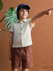 SHEIN Bộ đồ mùa hè cho bé trai, họa tiết dừa giản dị, tối giản và thời trang để mặc hàng ngày - Nhiều màu - Xem 5