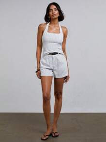 Athîral Women Backless Halterneck Striped Tank Top, Old Money Aesthetic