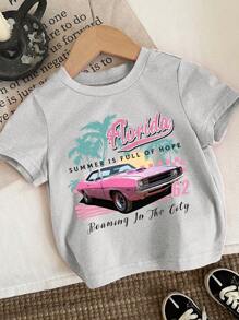 SHEIN Leap Crew Top de manga corta y cuello redondo casual y minimalista para niña, adecuado para el verano