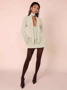 SHEIN X ELOISA & ORSON COSMINA Set de 2 piezas de chaqueta de manga larga de unicolor y falda tipo A para mujer, simple y de moda para uso diario casual